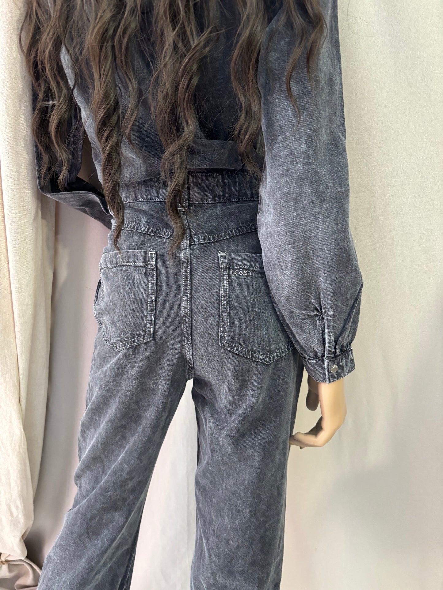 Ba&sh - Combinaison denim gris- modèle Dova – style chic – taille 0