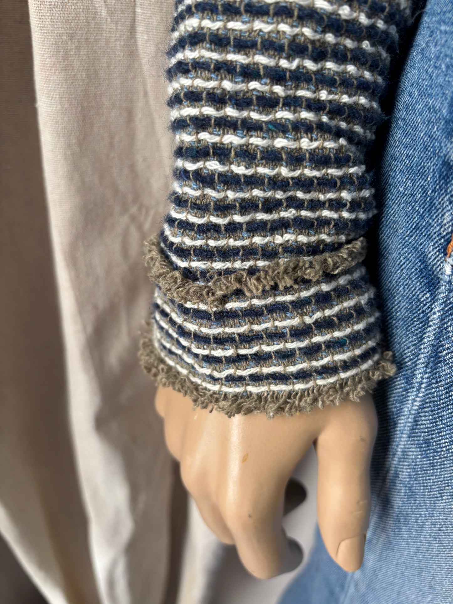 Zara basic - Veste style tweed bleu & beige – taille L – esprit chic