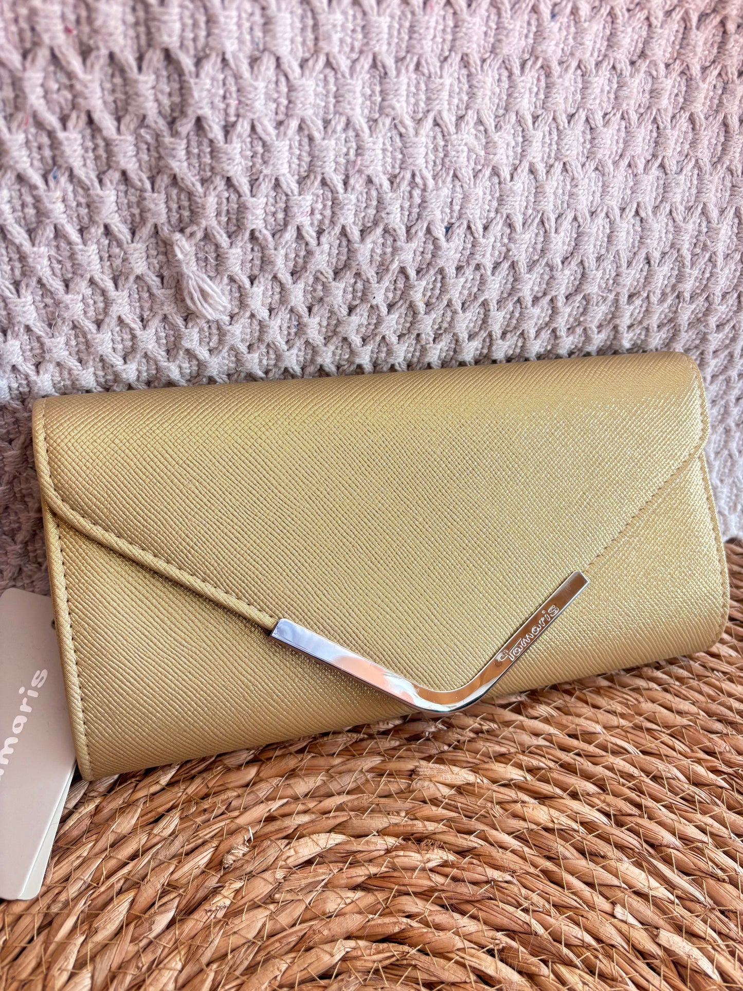 Pochette champagne doré Tamaris texturée neuve avec étiquette