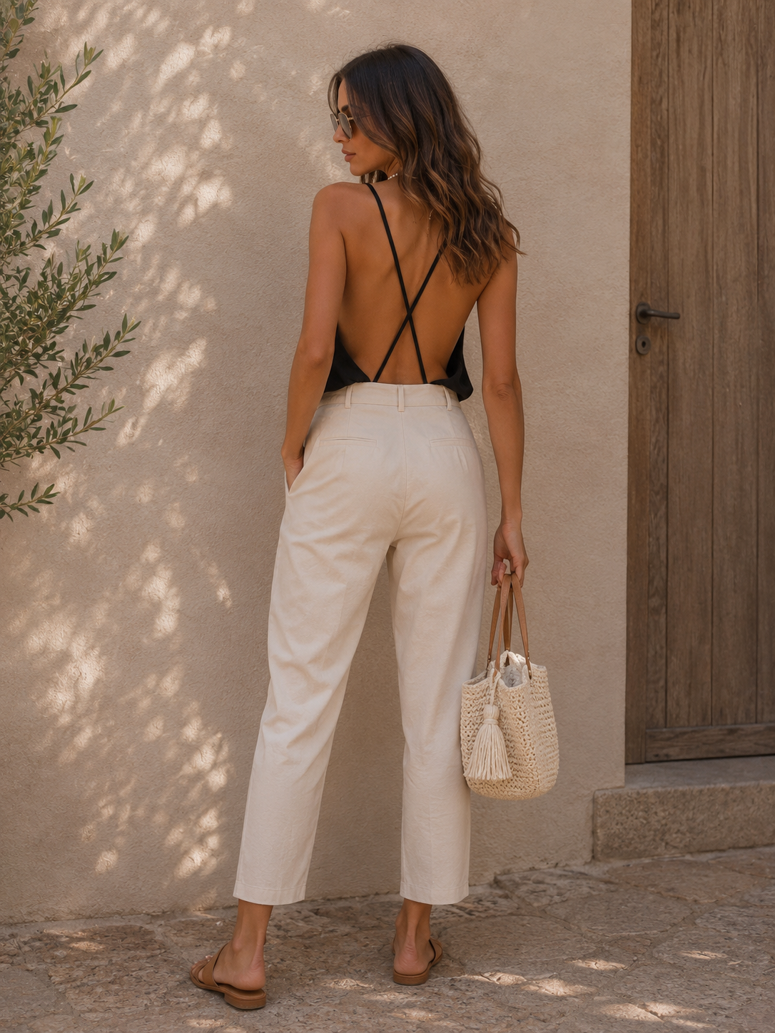 Body noir dos nu à fines bretelles - Élégant et fluide pour femme- Taille S/M