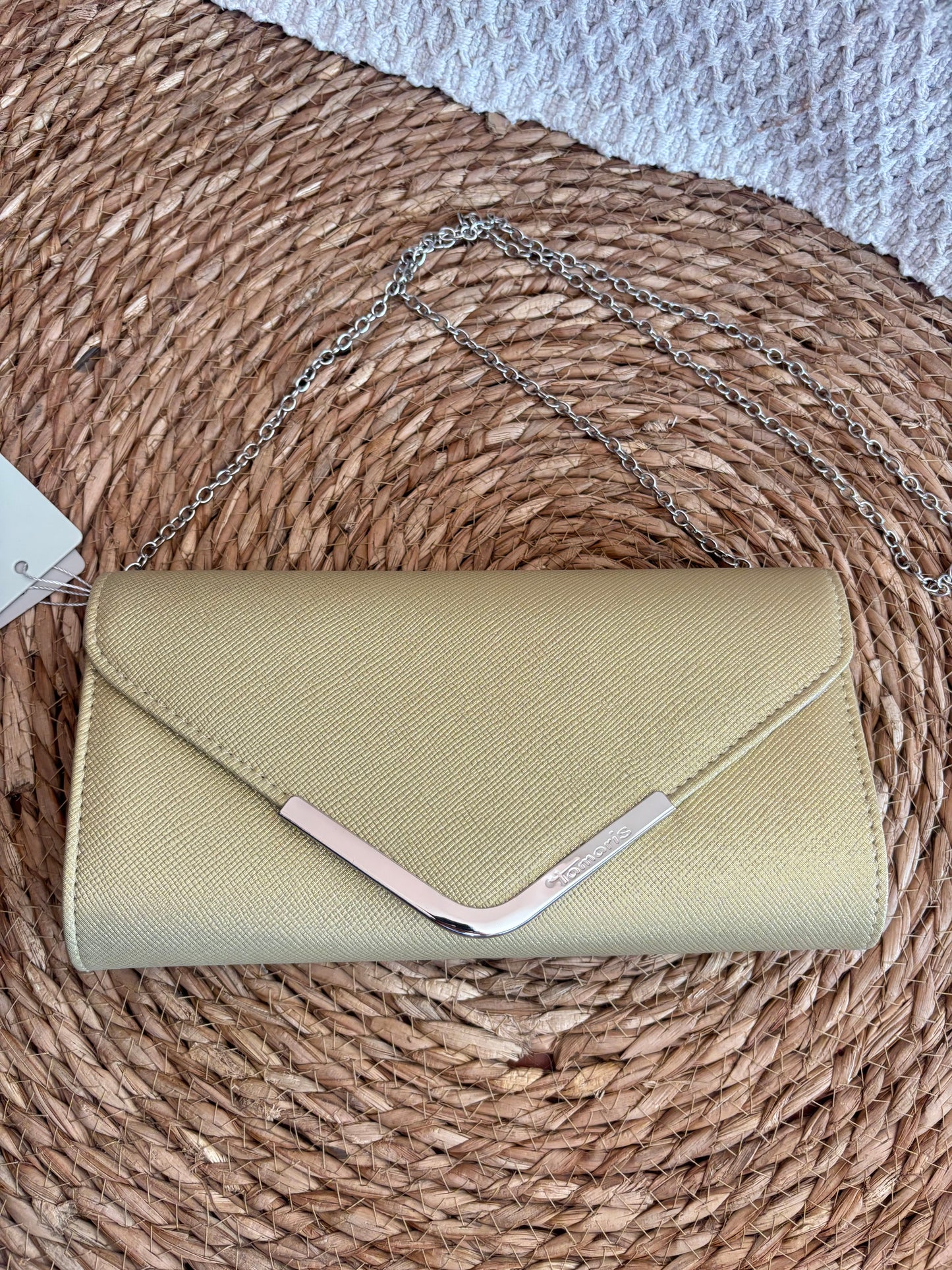 Pochette champagne doré Tamaris texturée neuve avec étiquette