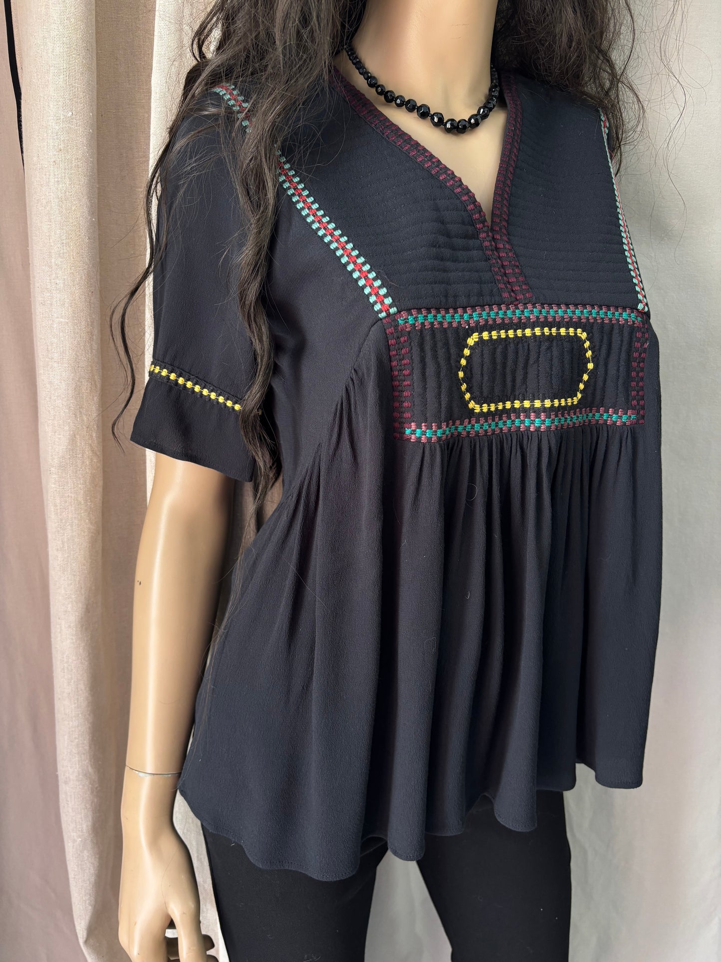 Ba&sh - Blouse noire brodée – Bohème - Taille 0
