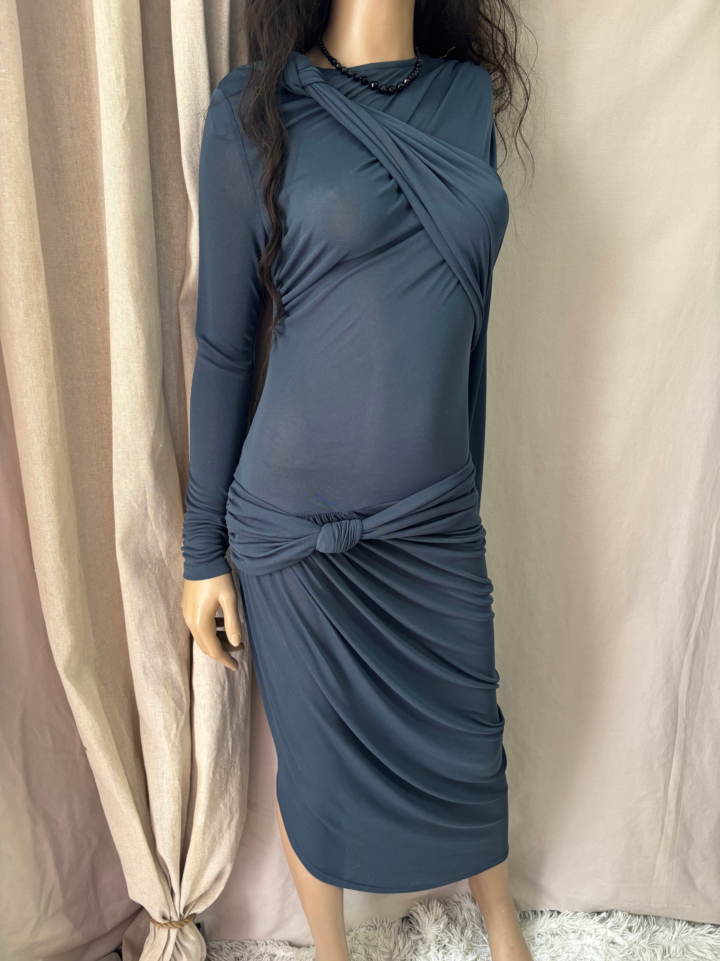 Zara - Robe bleu pétrole drapée – taille M – élégante et féminine