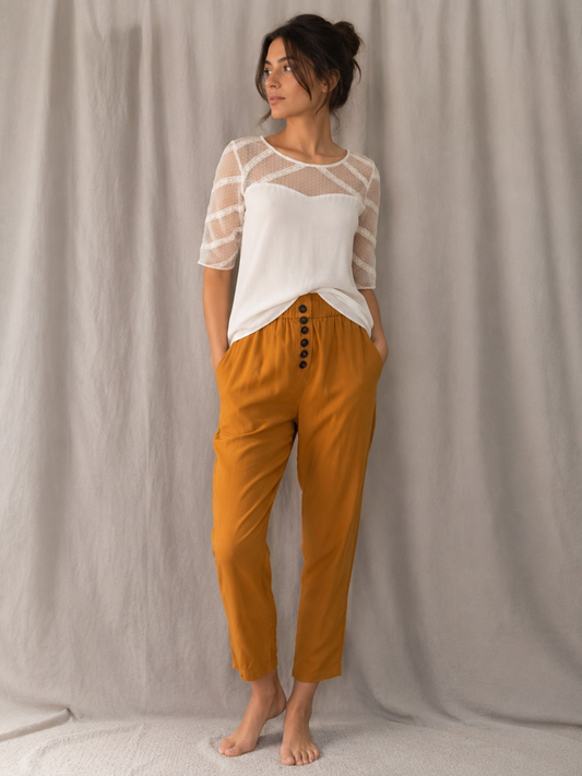 Top Sandro blanc en plumetis et transparence – Taille 1 – Chic et romantique