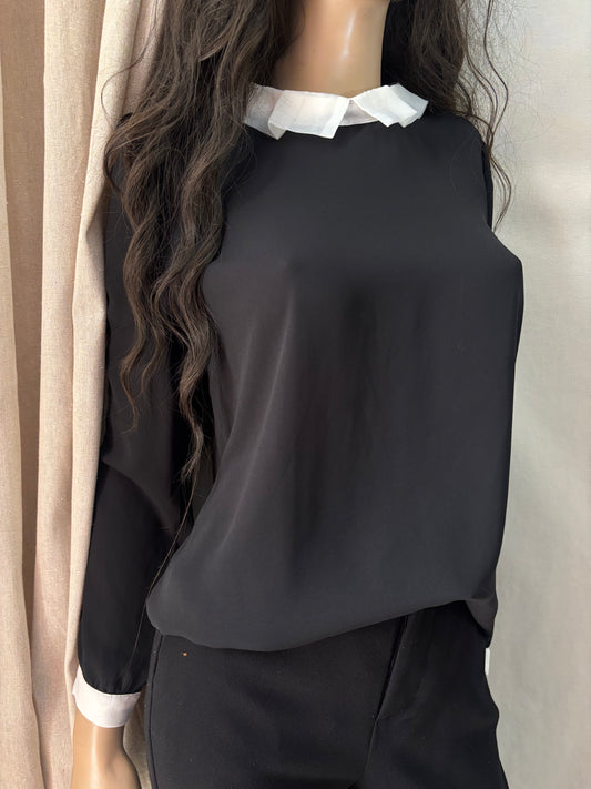 Molly Bracken-Blouse noire col volanté - blouse élégante femme - Taille S