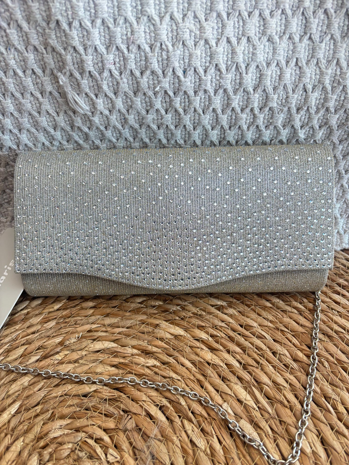 Pochette argentée à strass Tamaris neuve avec étiquette