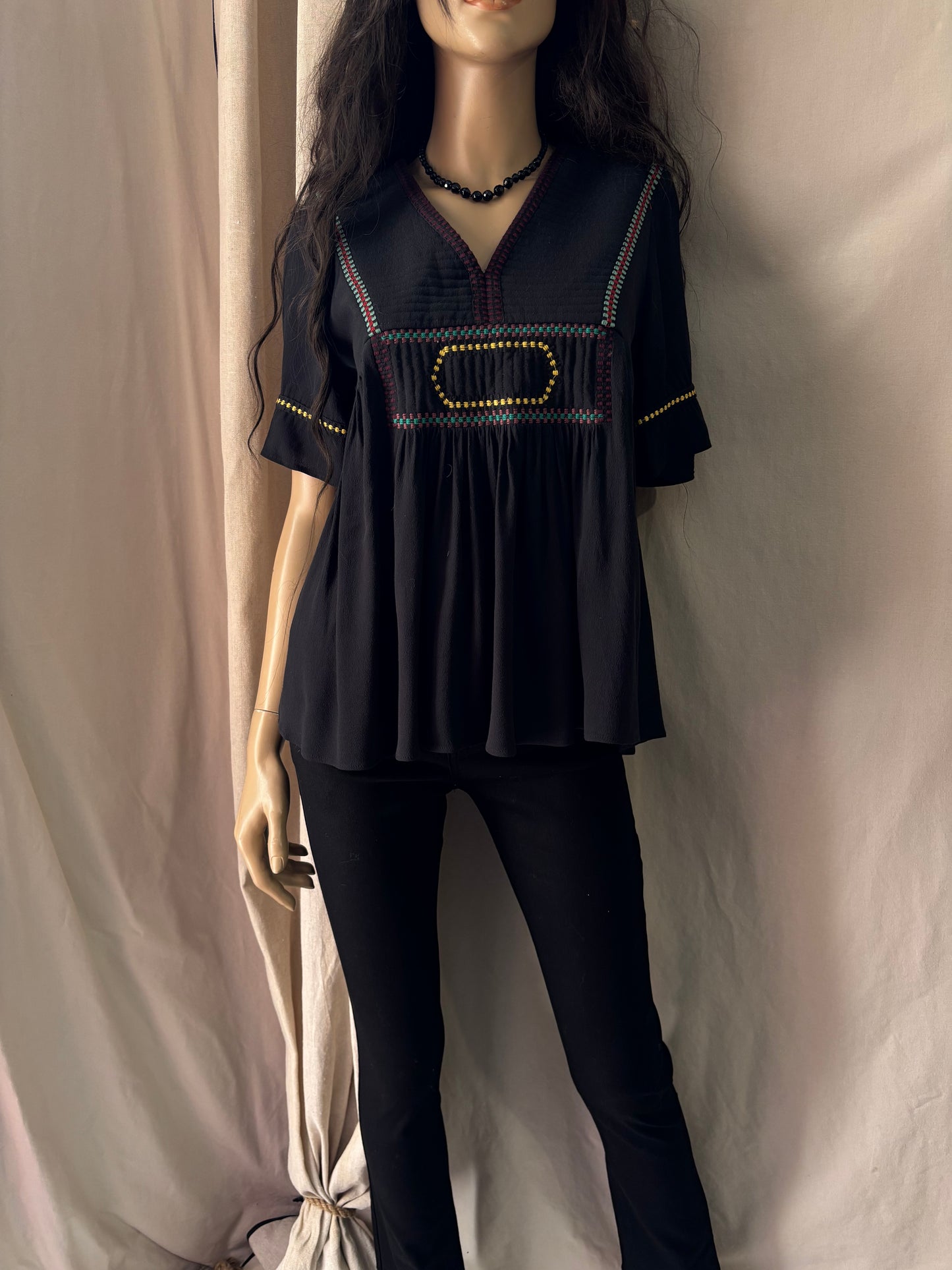 Ba&sh - Blouse noire brodée – Bohème - Taille 0