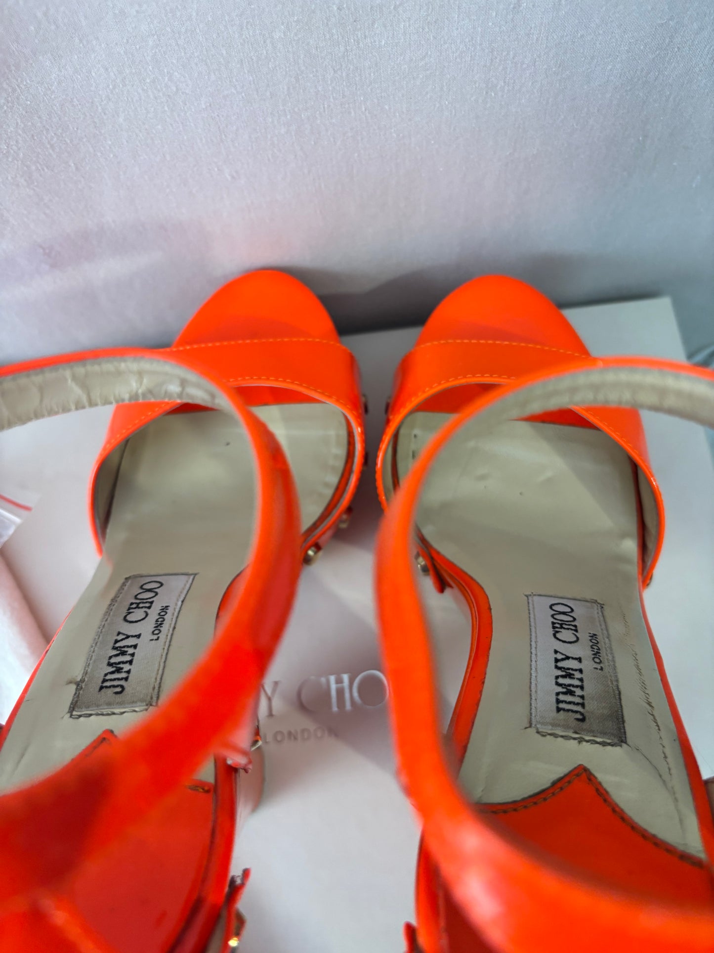 Jimmy Choo - Sandales plateforme - Umbra en cuir verni orange – talons hauts – Taille 37