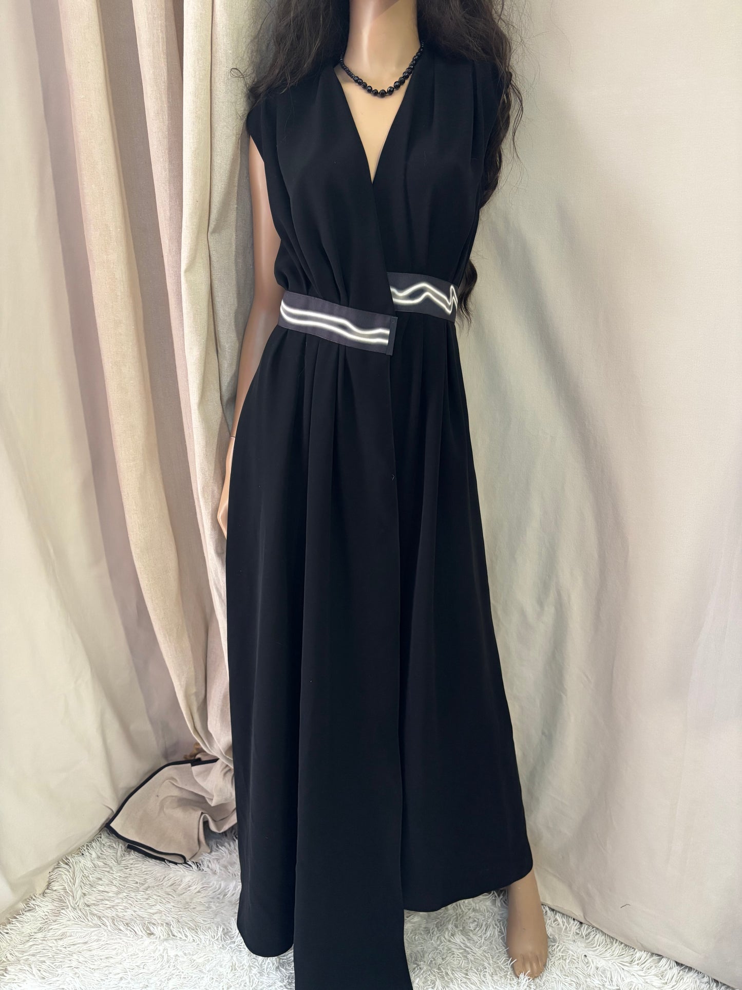 Kenzo Paris- Robe longue noire - coupe fluide ceinturée – taille 38