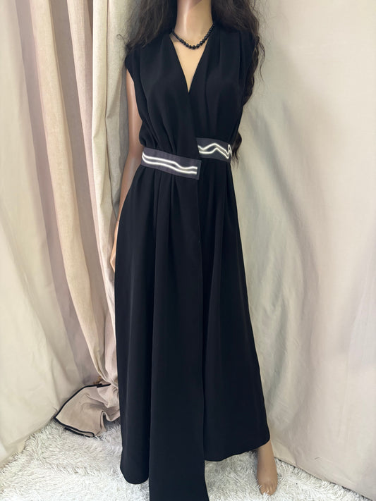 Kenzo Paris- Robe longue noire - coupe fluide ceinturée – taille 38