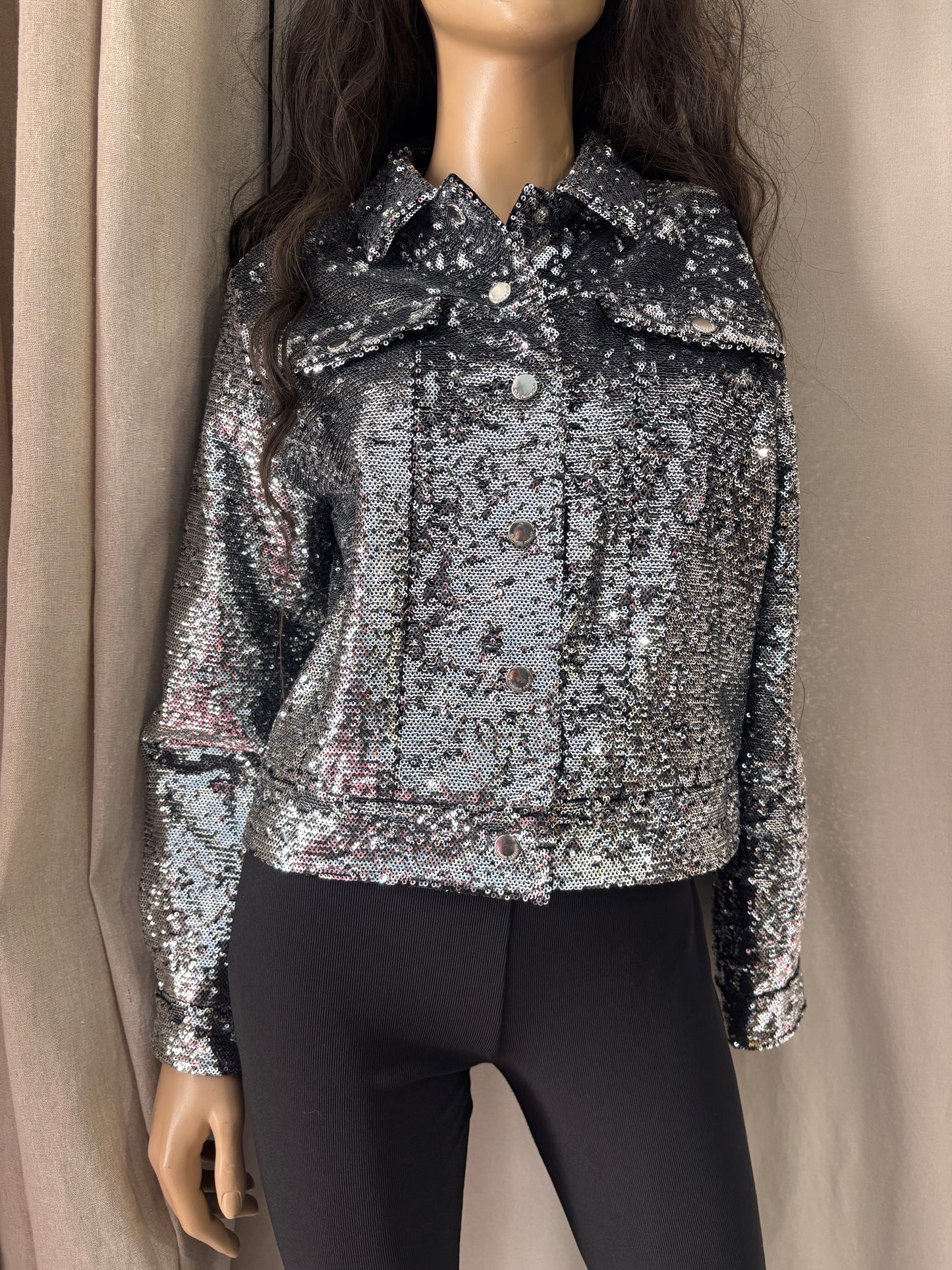 Claudie Pierlot Paris - Veste sequins argent – veste brillante soirée - Taille 38