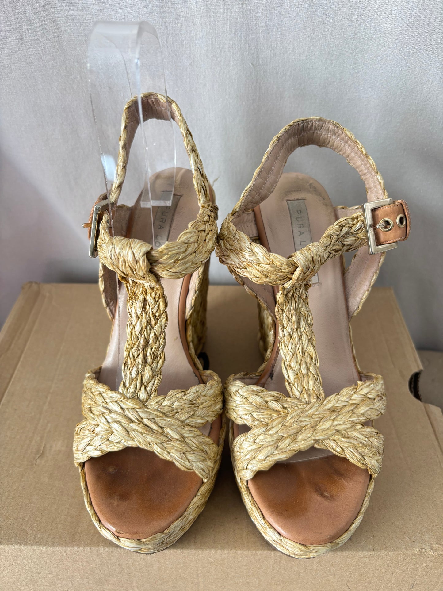 Sandales compensées Pura López en raphia beige – Taille 36