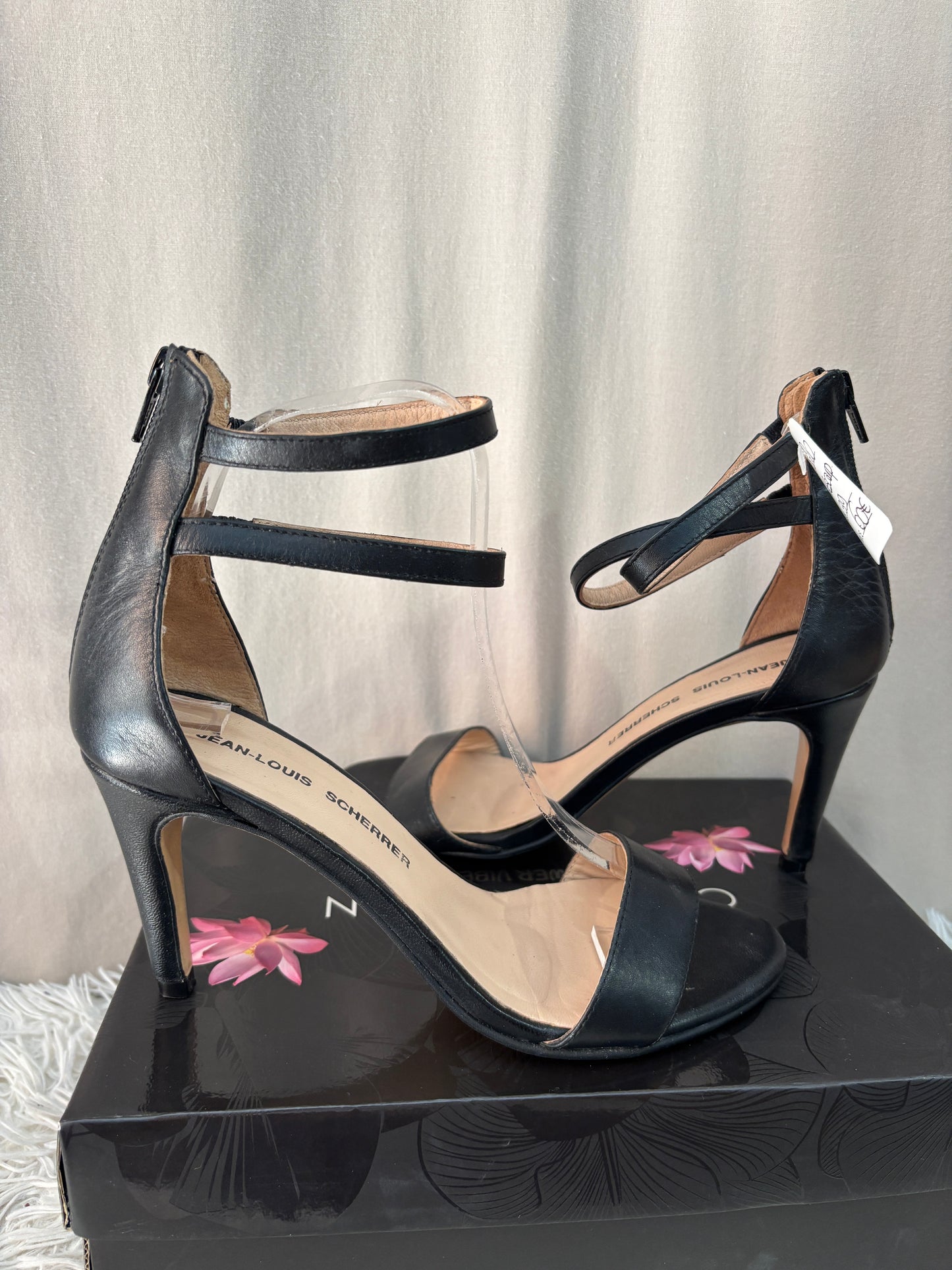 Sandales à talons Jean-Louis Scherrer noires en cuir – Taille 39 – Élégance intemporelle