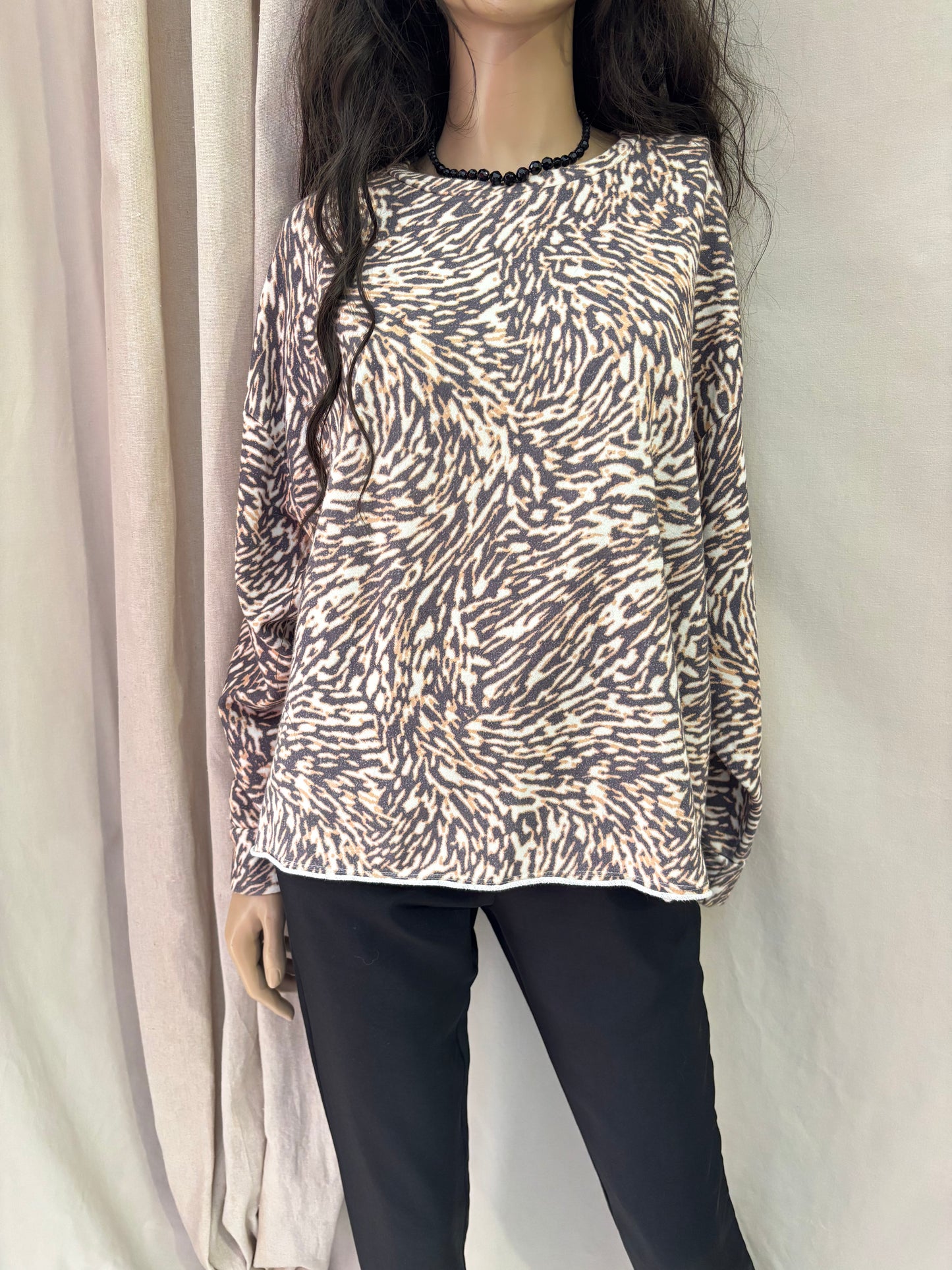 Set fashion - Haut motif animal beige et marron - coupe ample – coton - Taille 42