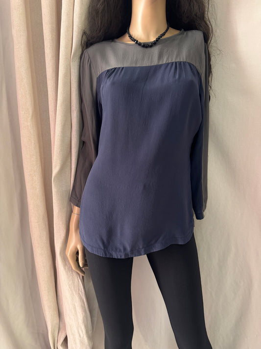Fairly - Blouse en soie bleu marine - Taille 40