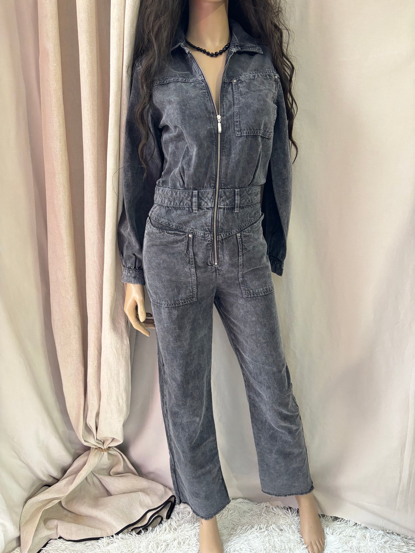Ba&sh - Combinaison denim gris- modèle Dova – style chic – taille 0