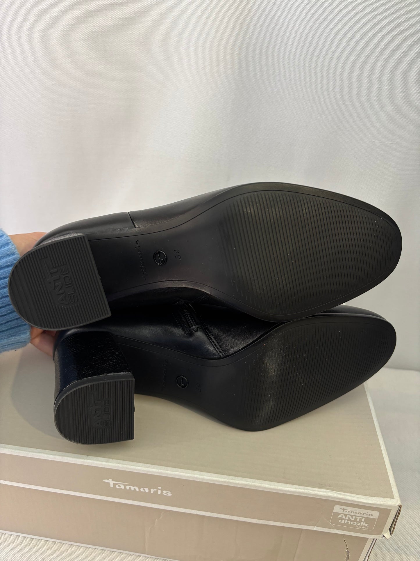 Tamaris - Bottines cuir noir – Neuves avec boîte - Taille 39