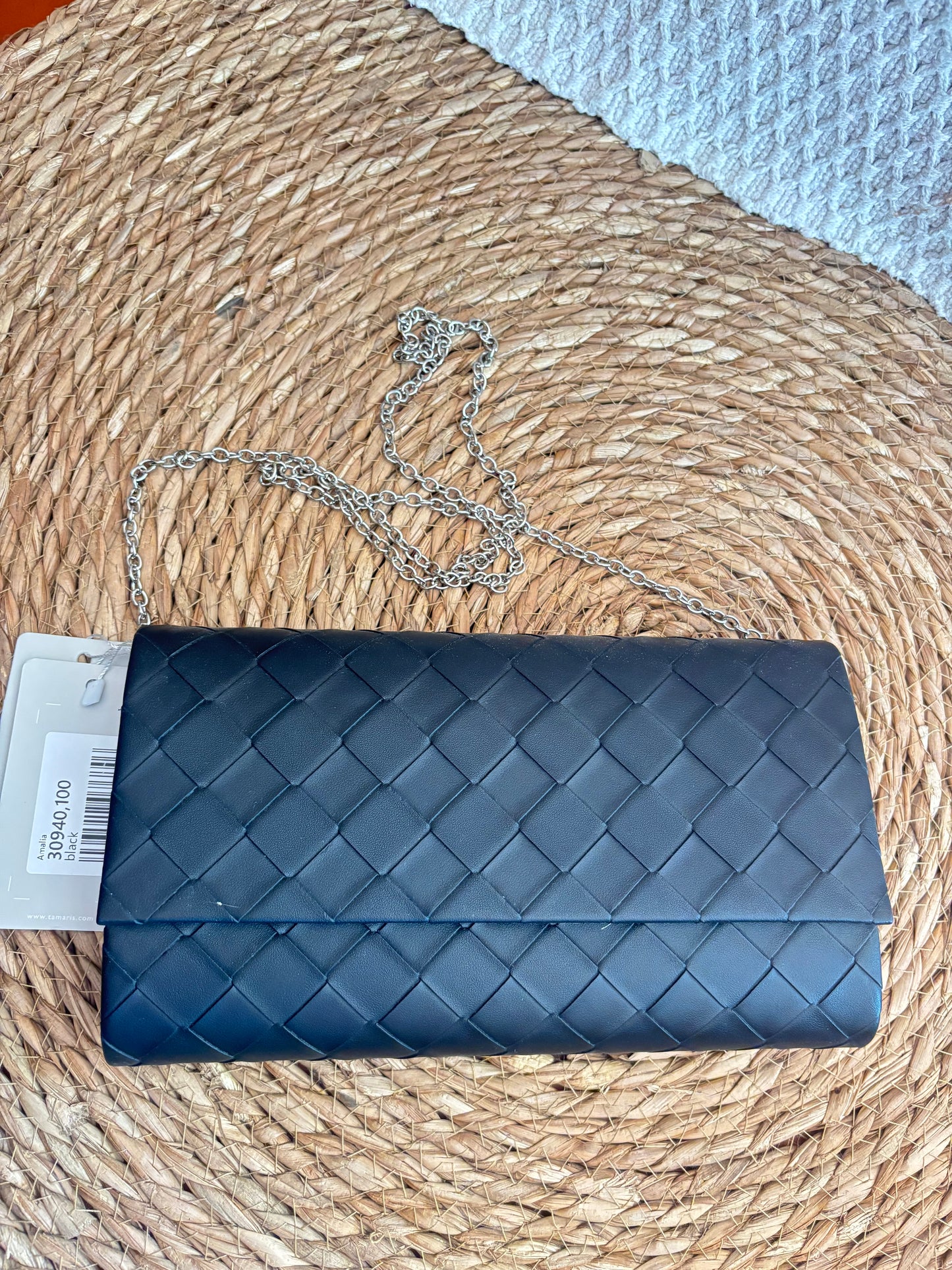 Pochette noire plissée Tamaris de soirée neuve avec étiquette
