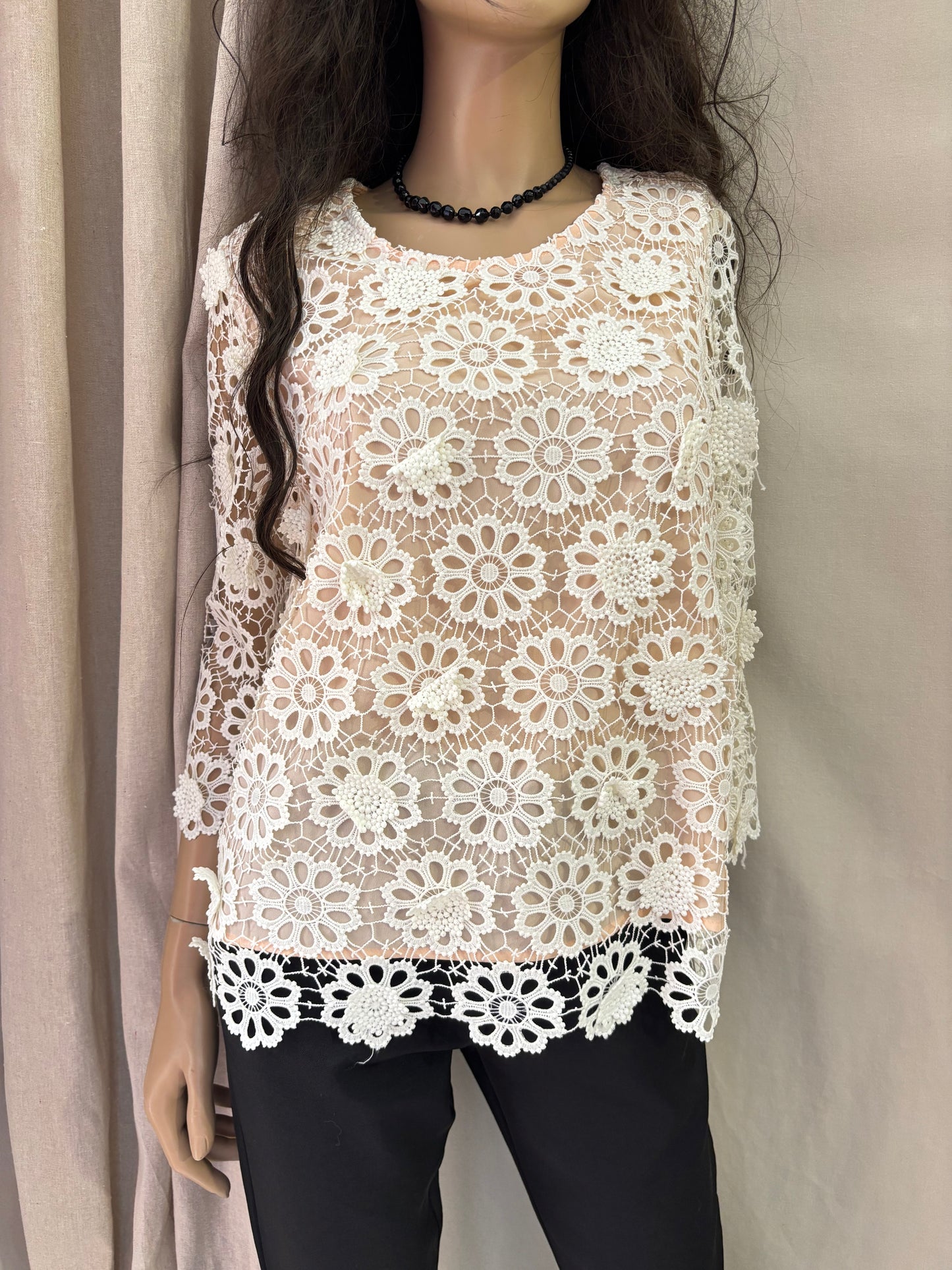 See U soon - Blouse en dentelle fleurie écrue –  style bohème chic - Taille 1
