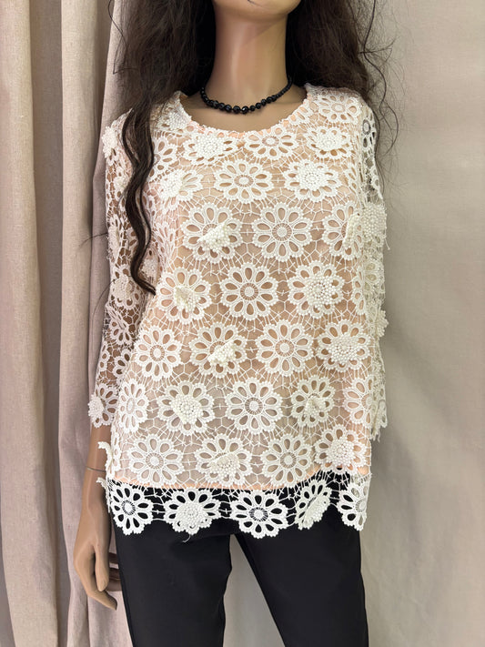 See U soon - Blouse en dentelle fleurie écrue –  style bohème chic - Taille 1