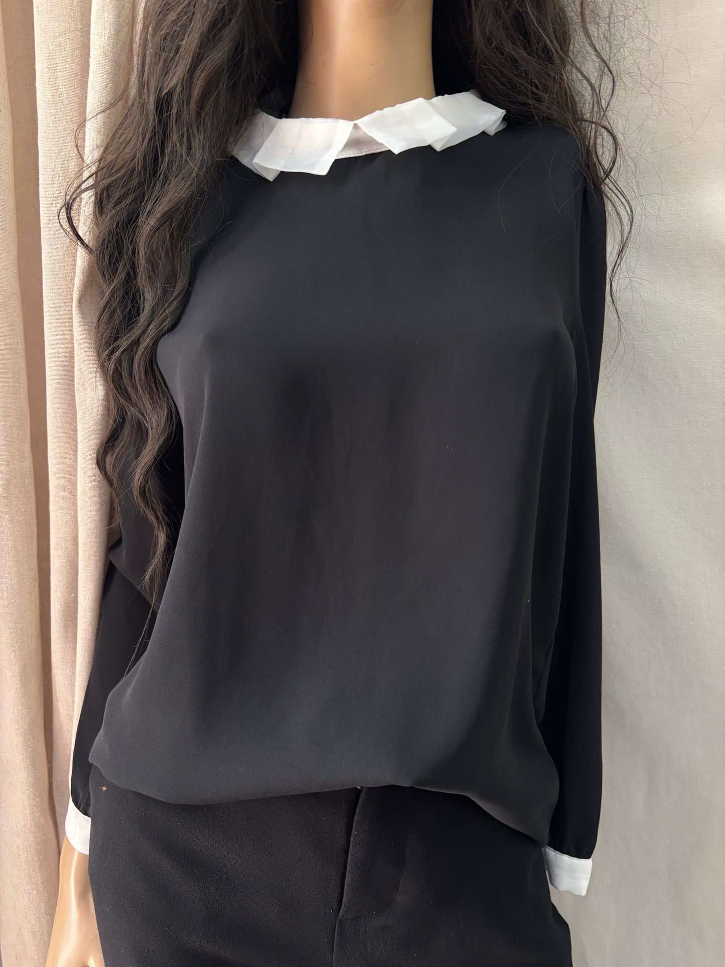 Molly Bracken-Blouse noire col volanté - blouse élégante femme - Taille S
