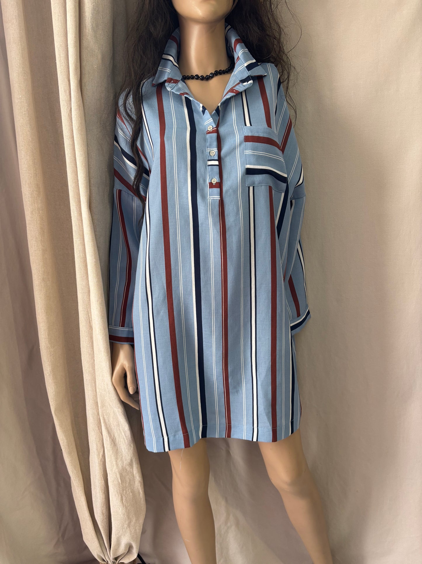 Suncoo - Robe chemise - Robe chemise rayée bleue – Coupe fluide élégante - Taille 1