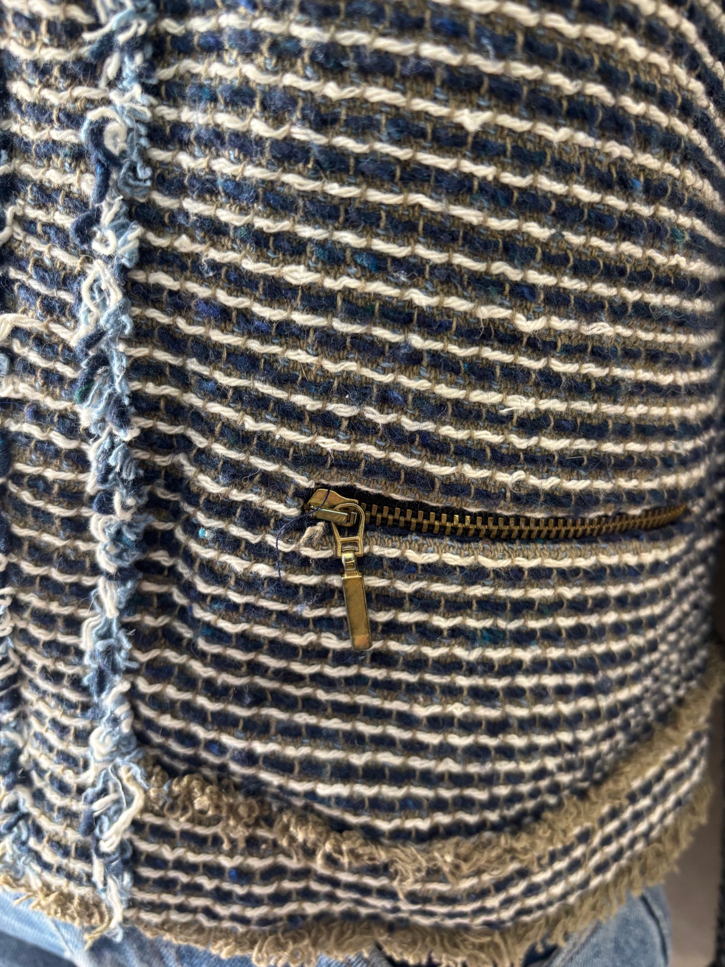 Zara basic - Veste style tweed bleu & beige – taille L – esprit chic