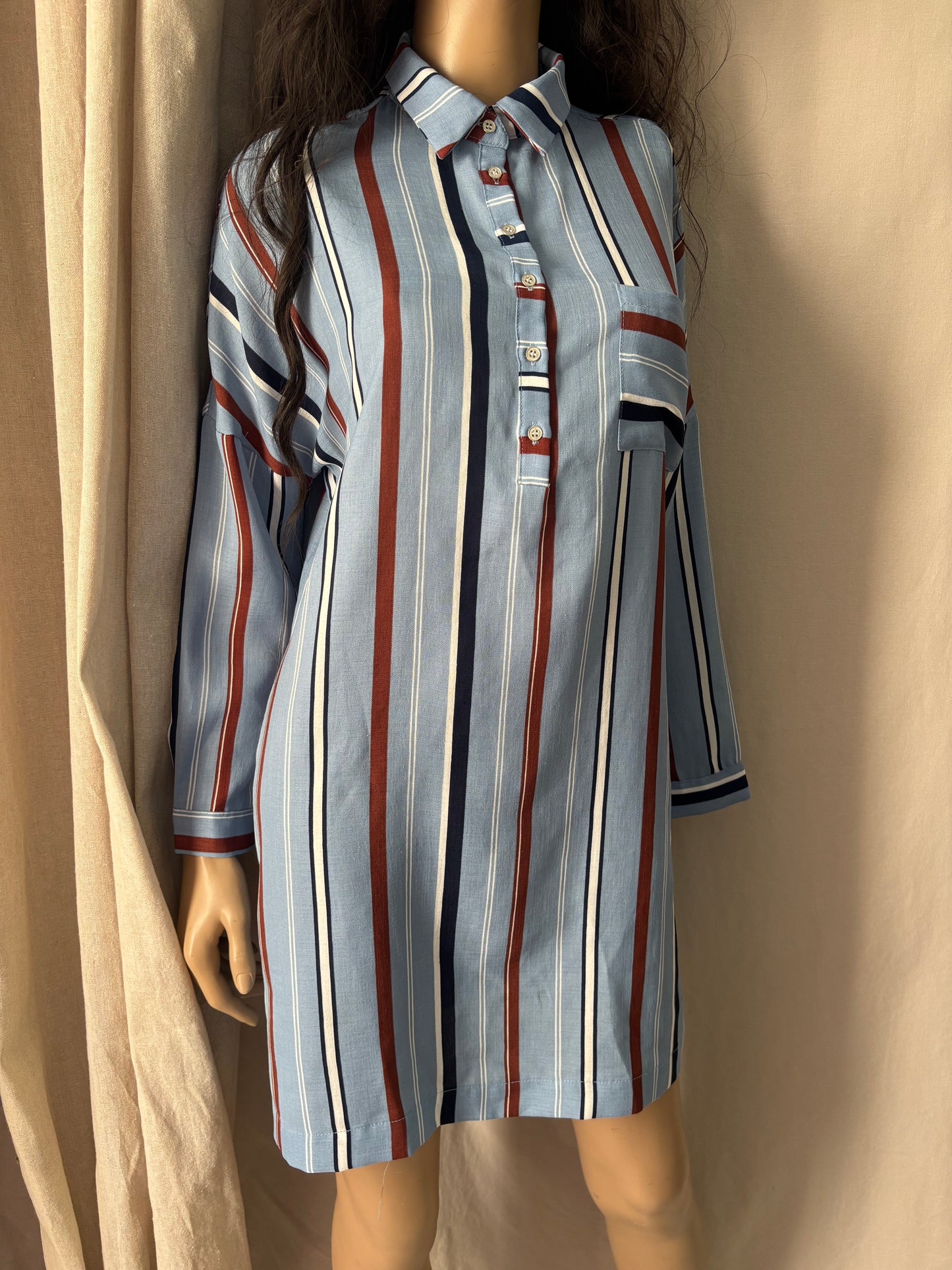Suncoo - Robe chemise - Robe chemise rayée bleue – Coupe fluide élégante - Taille 1