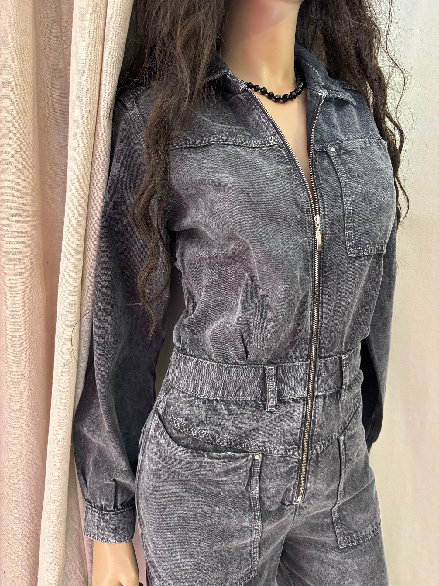 Ba&sh - Combinaison denim gris- modèle Dova – style chic – taille 0