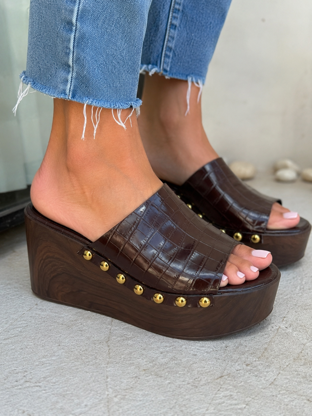 Zara mules compensées marron effet crocodile - Taille 39