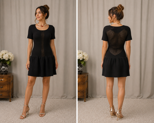 Maje robe en maille ajourée noire - Taille 1