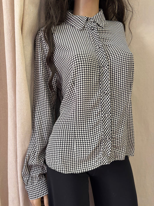 Zara - chemise pied-de-poule noir & blanc – Taille L – Élégante et intemporelle