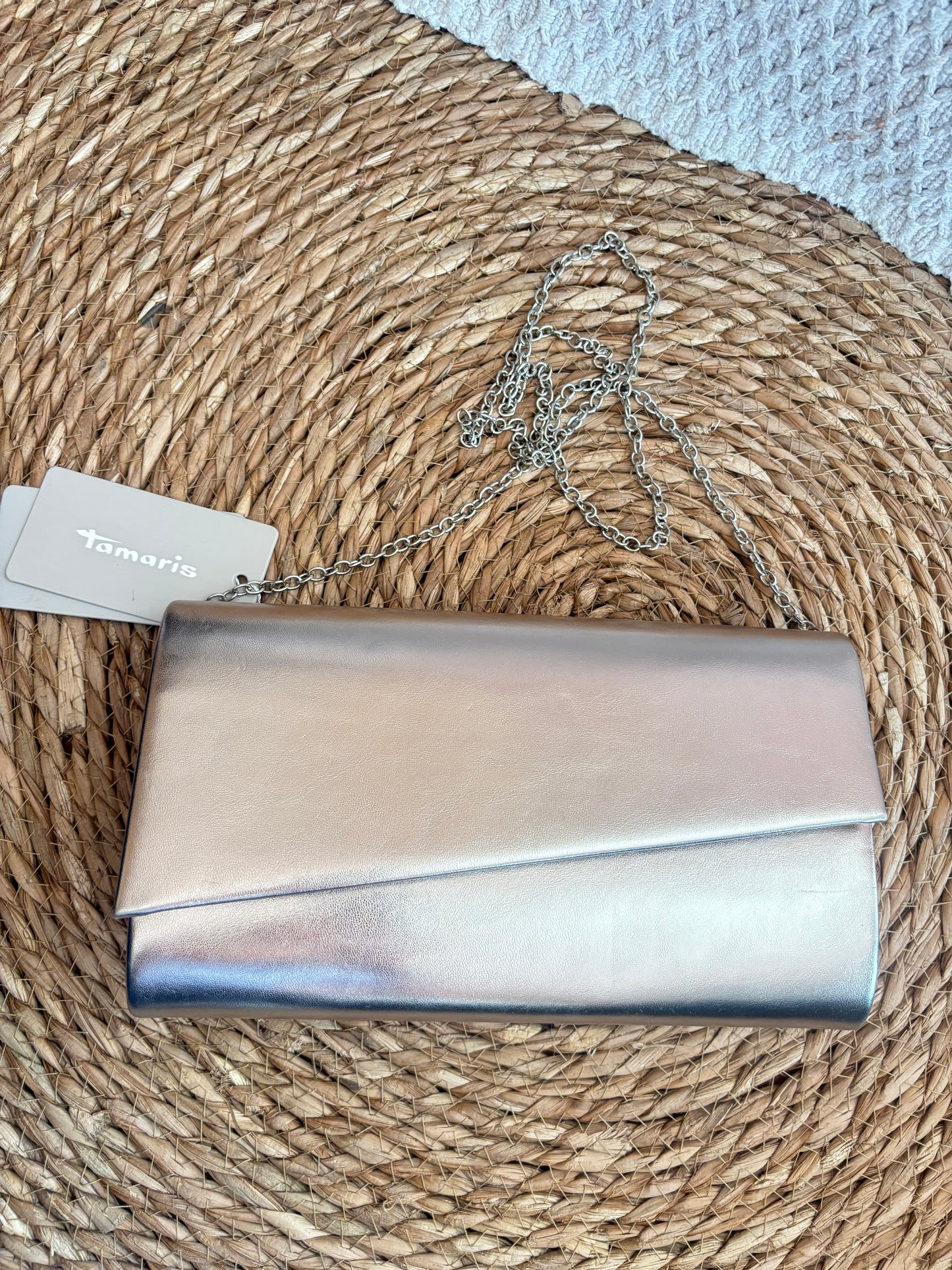Pochette de soirée Tamaris doré cuivre métallisée neuve avec étiquette