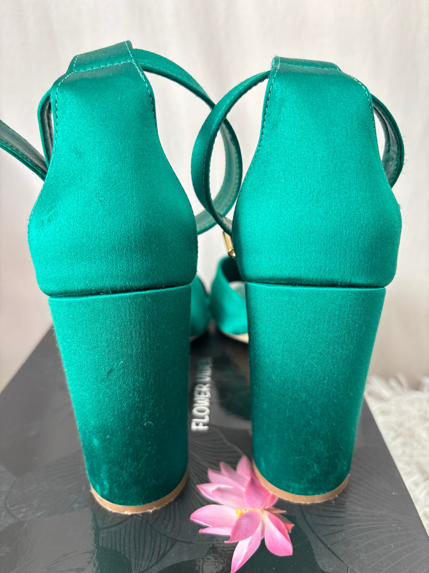 Sandales à talons Maje satin vert émeraude – Taille 40