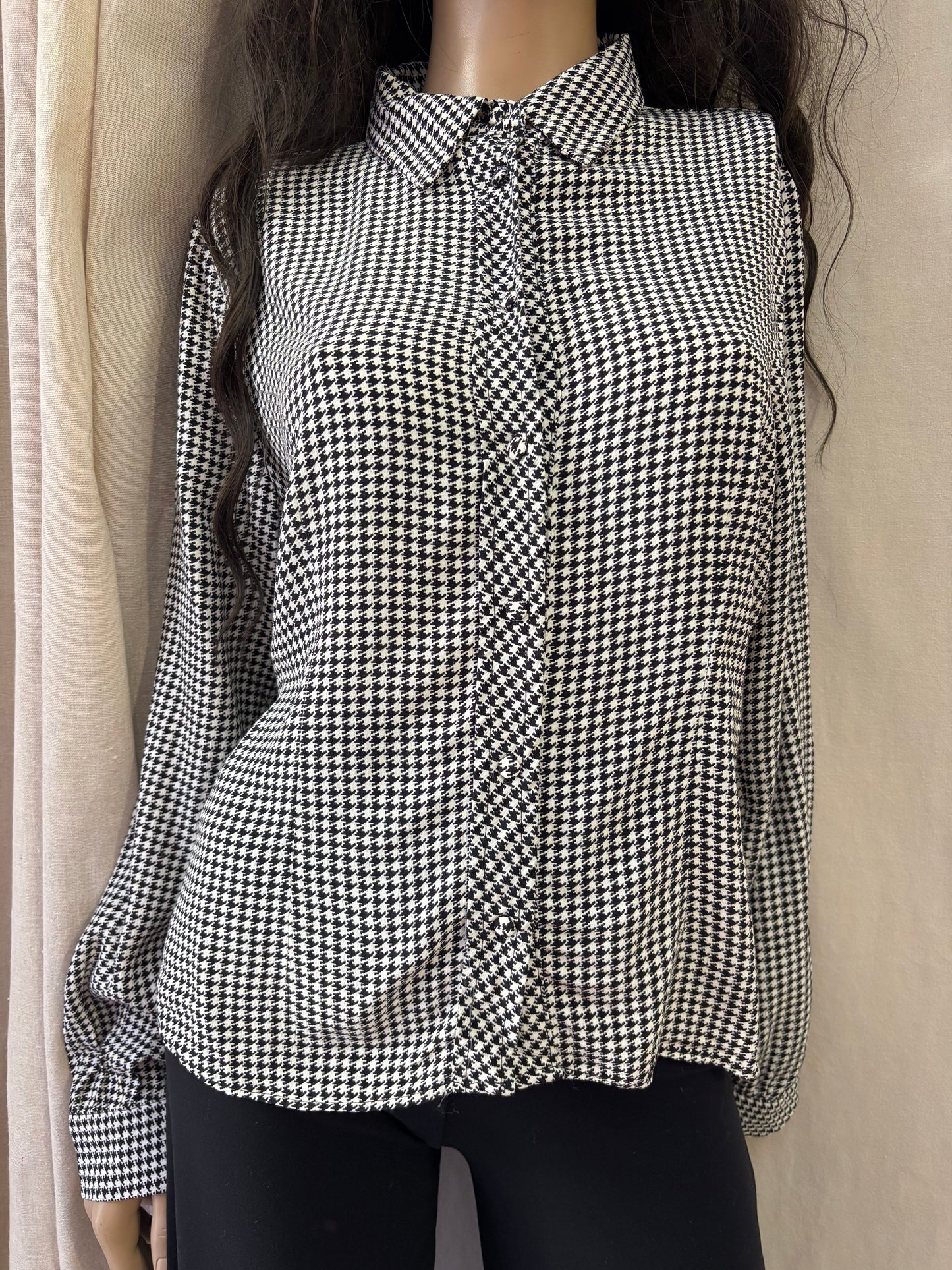 Zara - chemise pied-de-poule noir & blanc – Taille L – Élégante et intemporelle