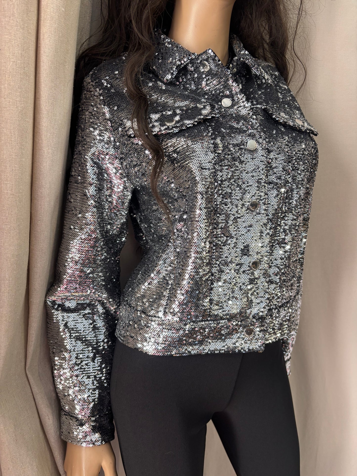Claudie Pierlot Paris - Veste sequins argent – veste brillante soirée - Taille 38