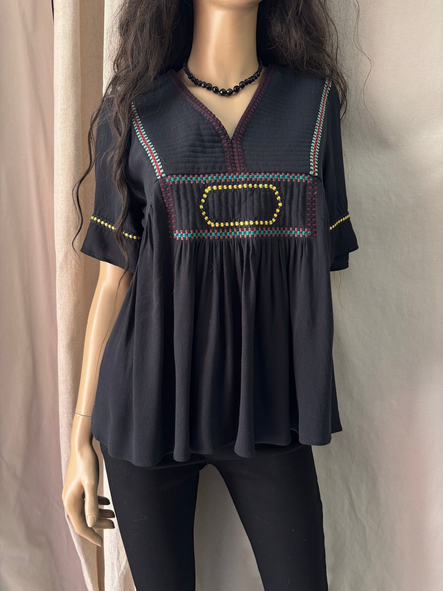 Ba&sh - Blouse noire brodée – Bohème - Taille 0
