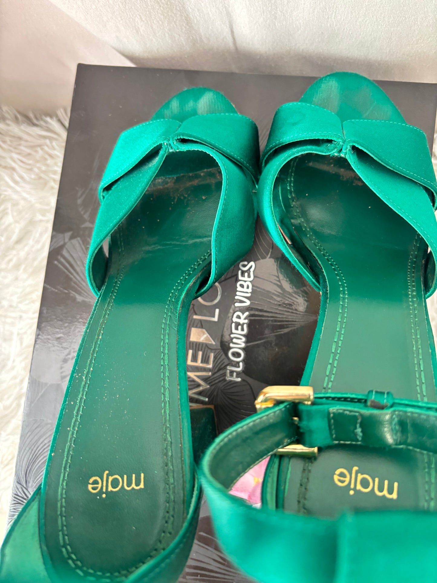 Sandales à talons Maje satin vert émeraude – Taille 40