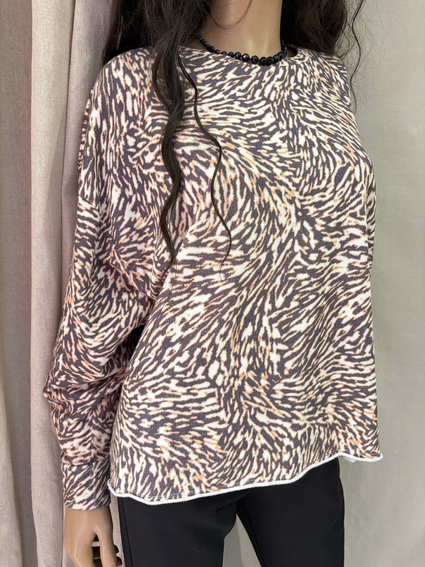 Set fashion - Haut motif animal beige et marron - coupe ample – coton - Taille 42