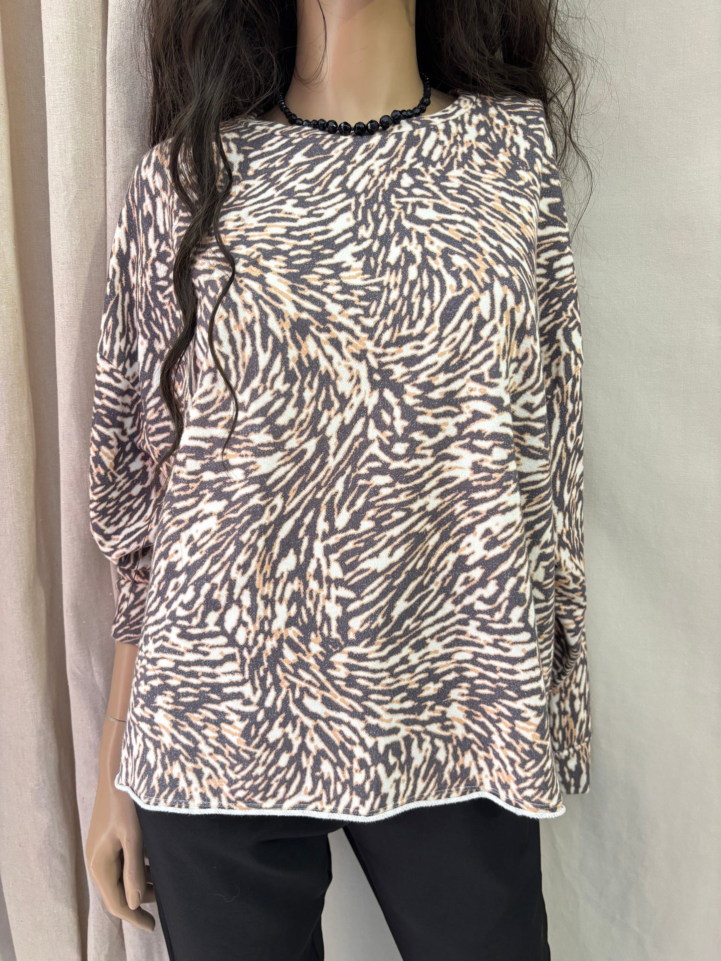 Set fashion - Haut motif animal beige et marron - coupe ample – coton - Taille 42