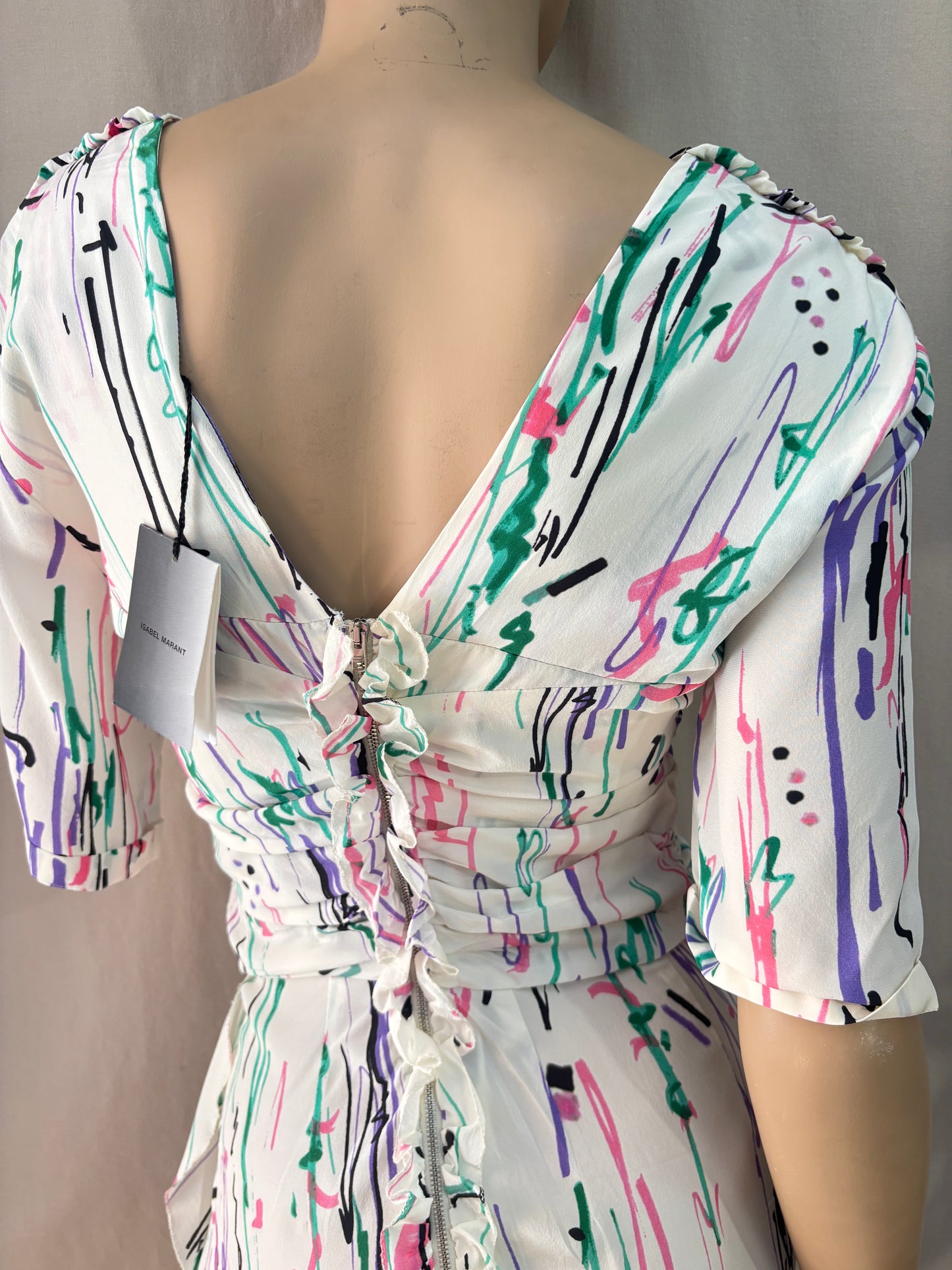Isabel Marant – Robe Arodie en soie imprimée neuve avec étiquette – T36