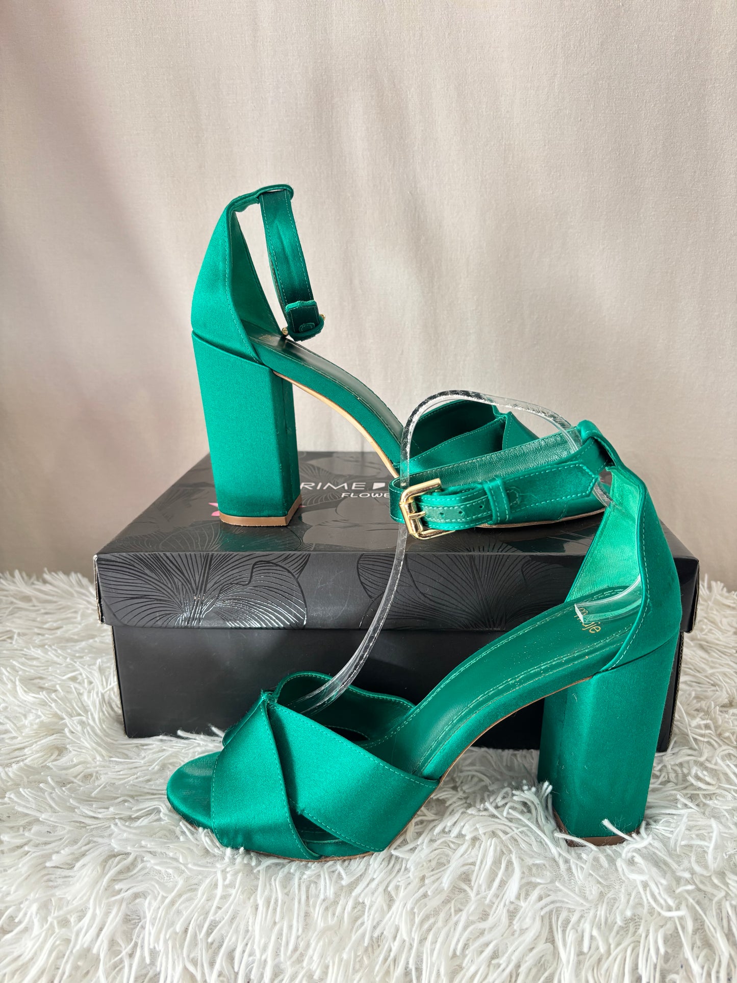 Sandales à talons Maje satin vert émeraude – Taille 40
