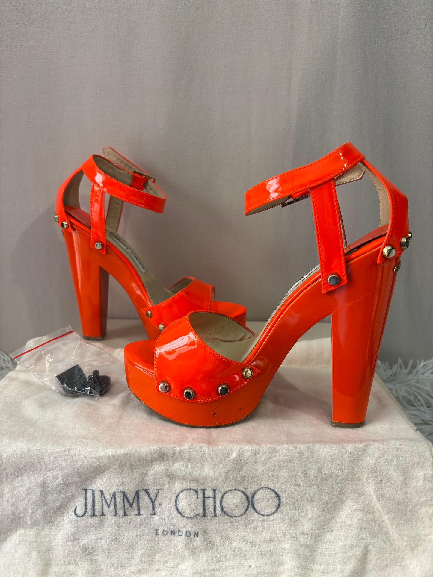 Jimmy Choo - Sandales plateforme - Umbra en cuir verni orange – talons hauts – Taille 37