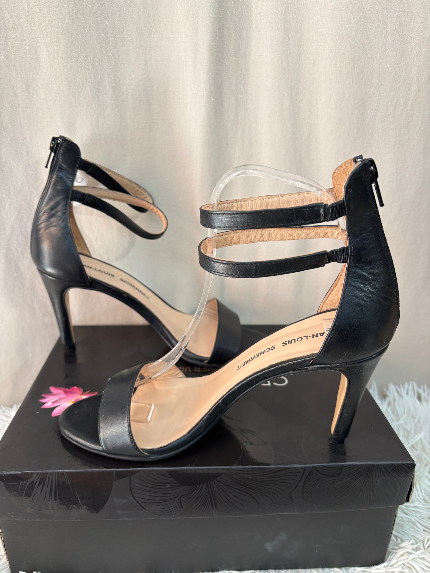 Sandales à talons Jean-Louis Scherrer noires en cuir – Taille 39 – Élégance intemporelle