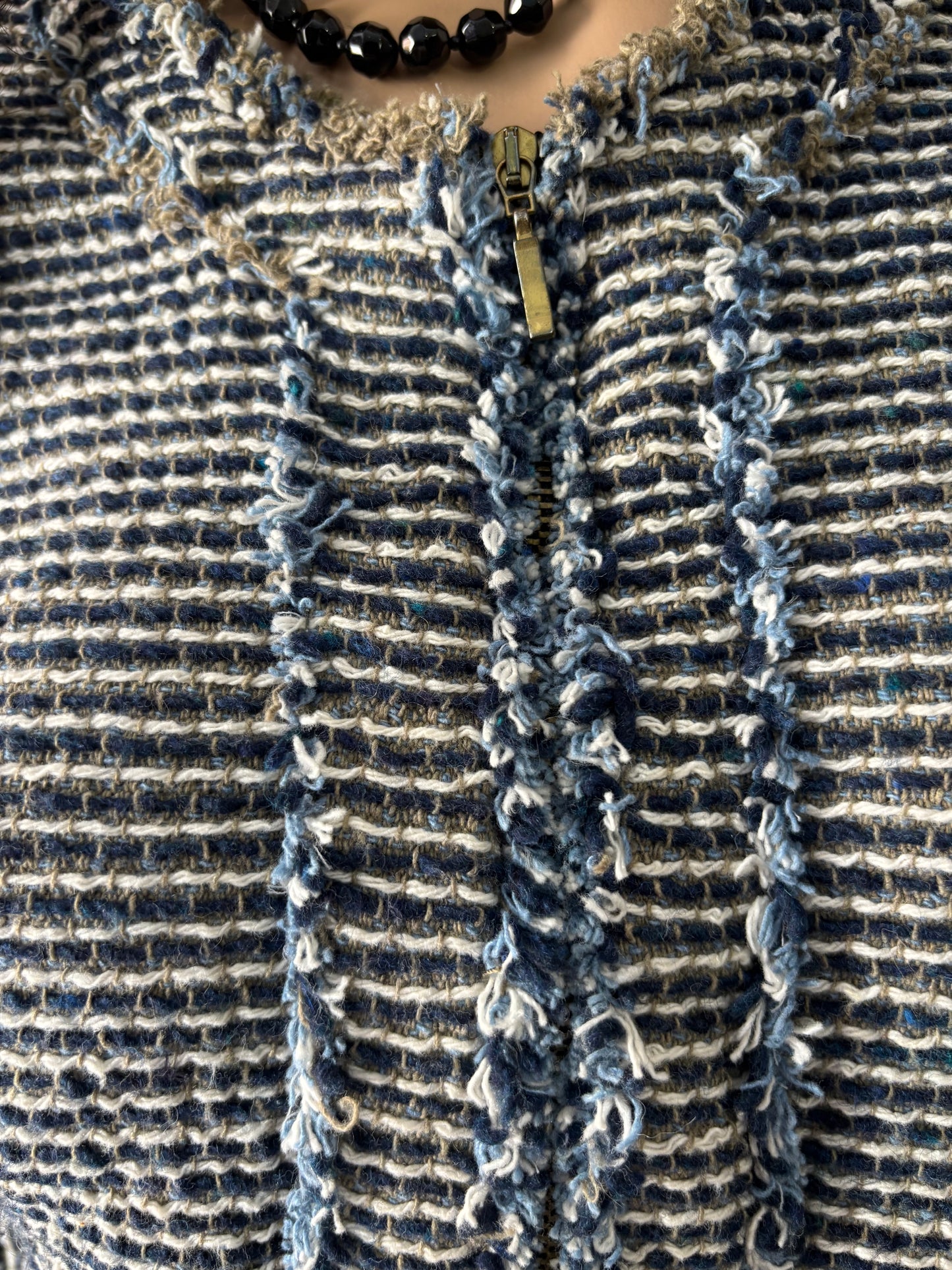 Zara basic - Veste style tweed bleu & beige – taille L – esprit chic