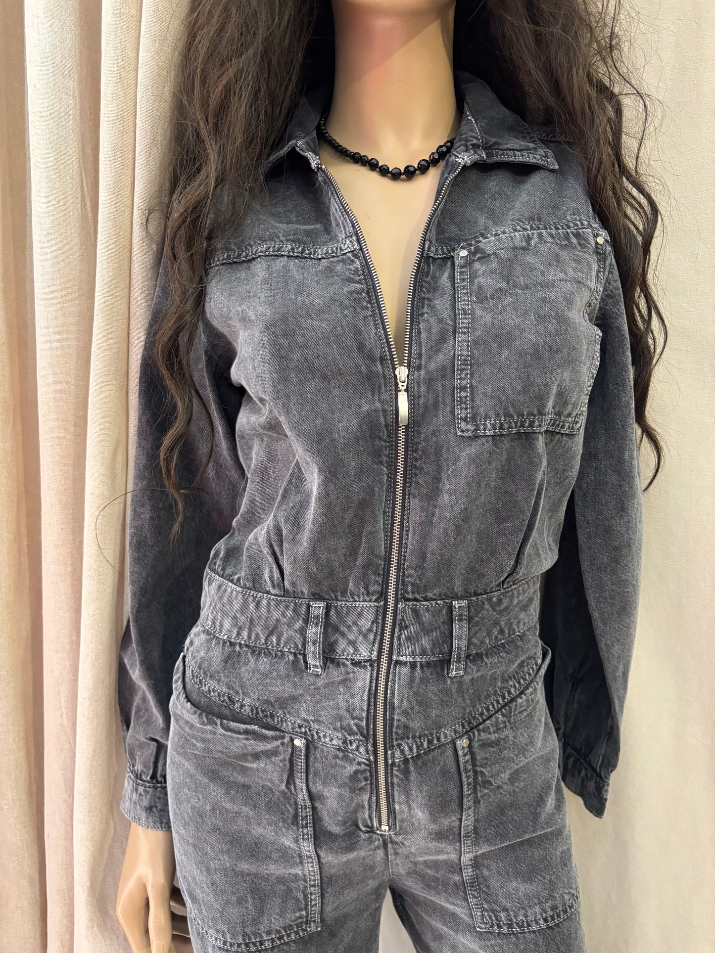 Ba&sh - Combinaison denim gris- modèle Dova – style chic – taille 0