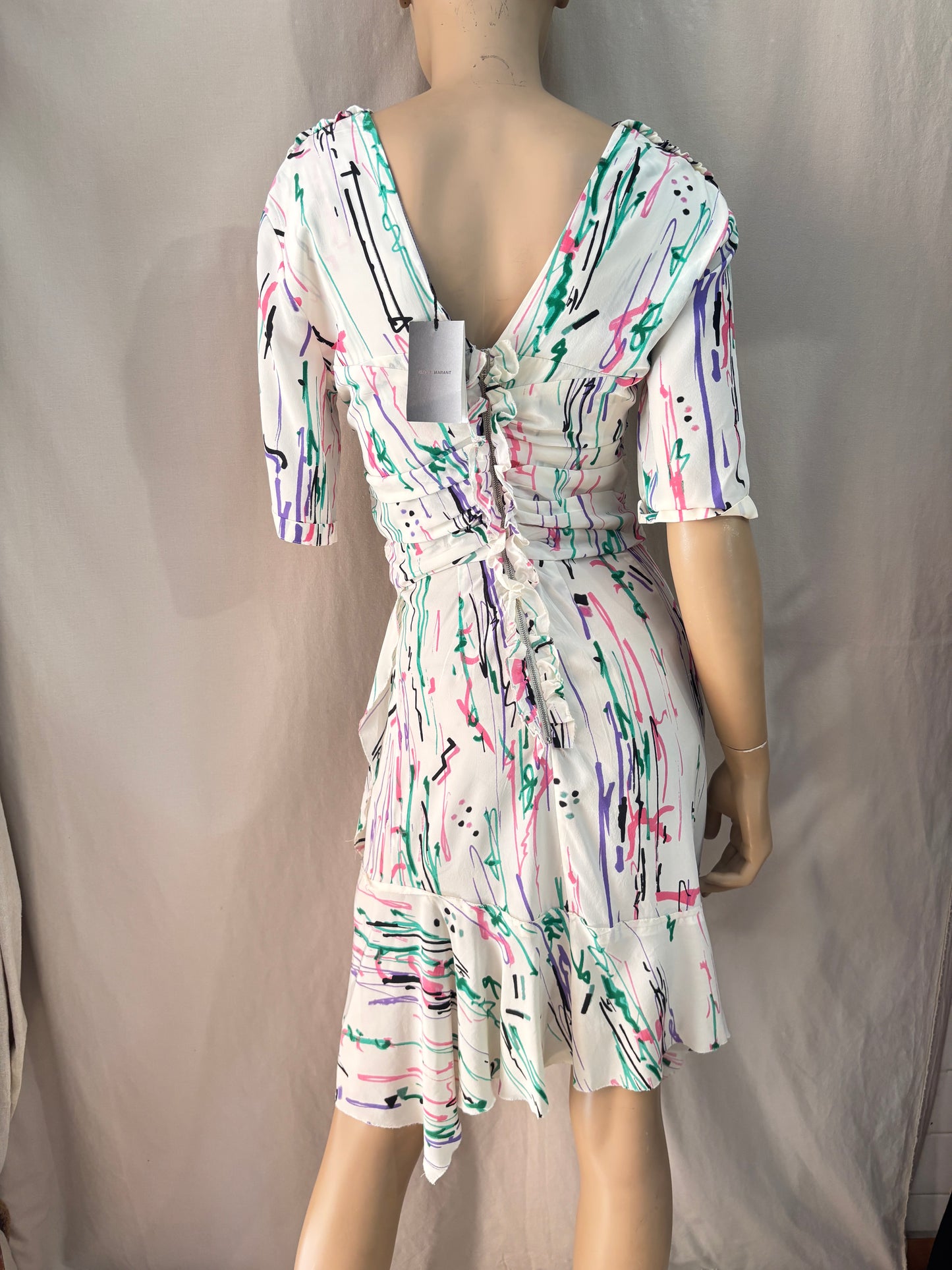 Isabel Marant – Robe Arodie en soie imprimée neuve avec étiquette – T36