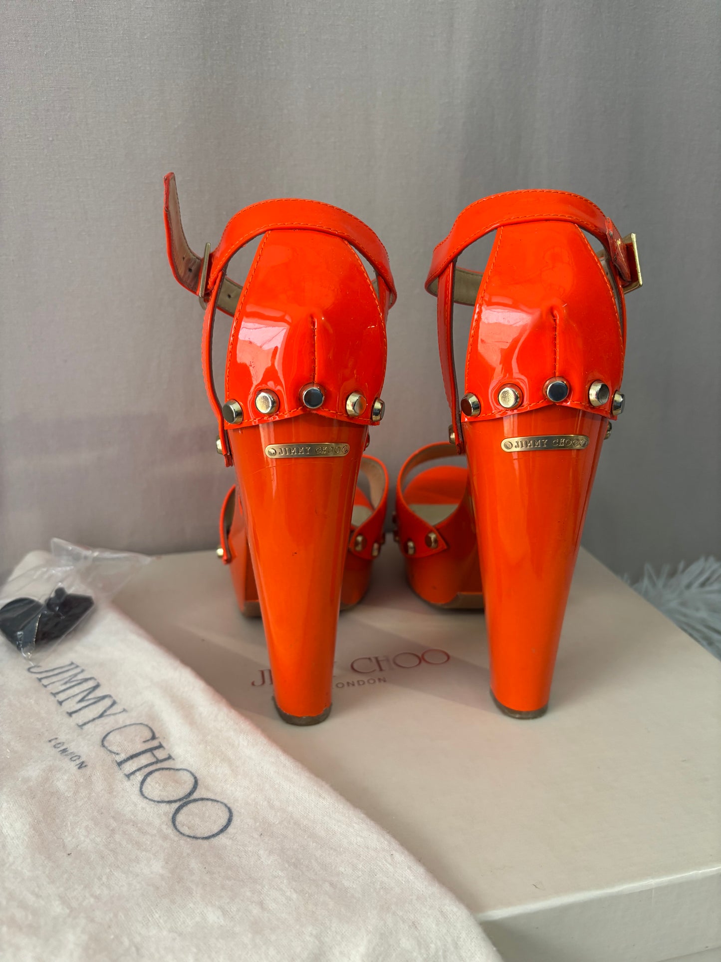 Jimmy Choo - Sandales plateforme - Umbra en cuir verni orange – talons hauts – Taille 37