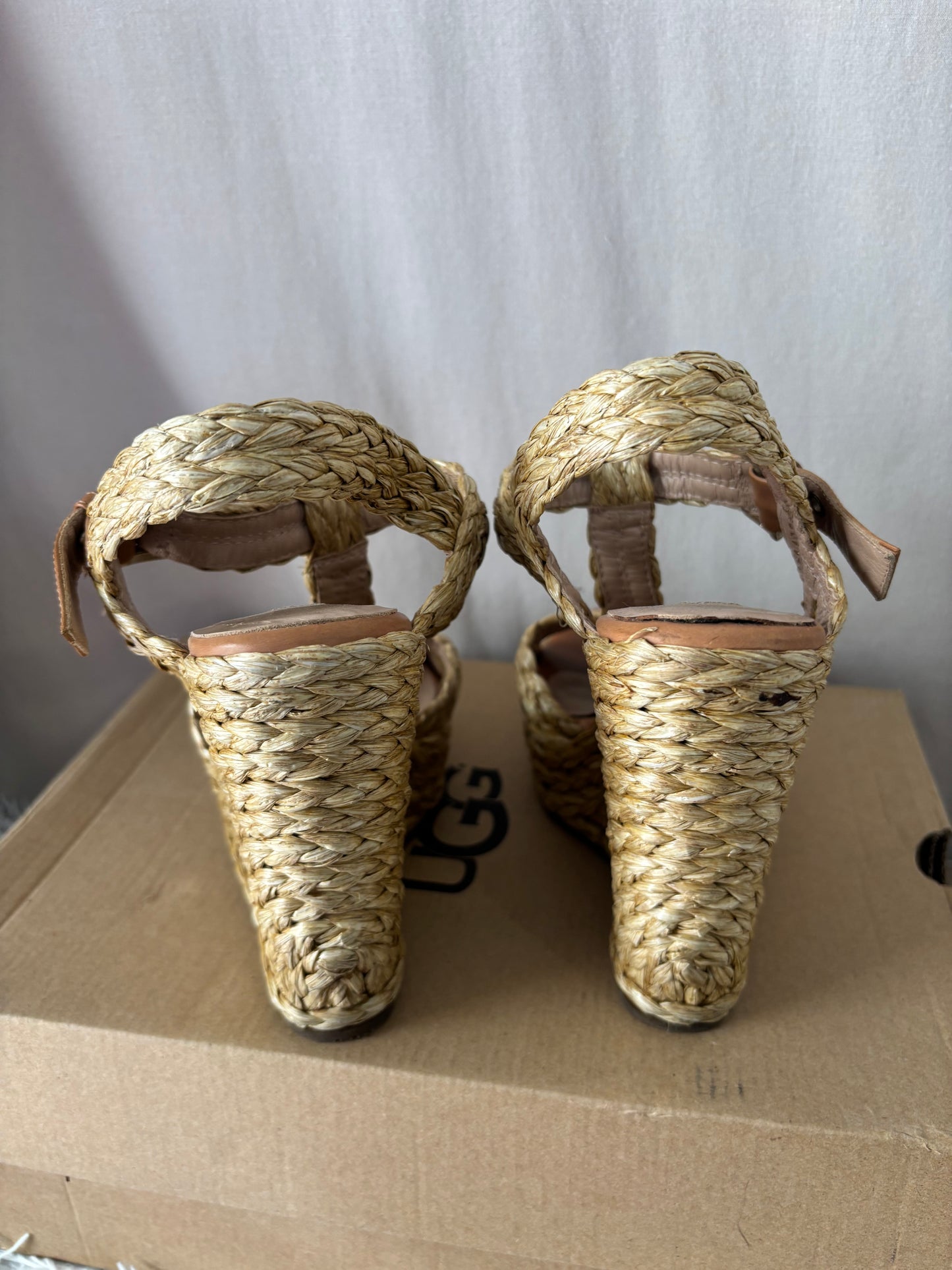 Sandales compensées Pura López en raphia beige – Taille 36