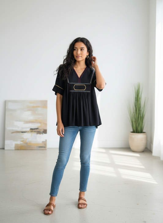 Ba&sh - Blouse noire brodée – Bohème - Taille 0